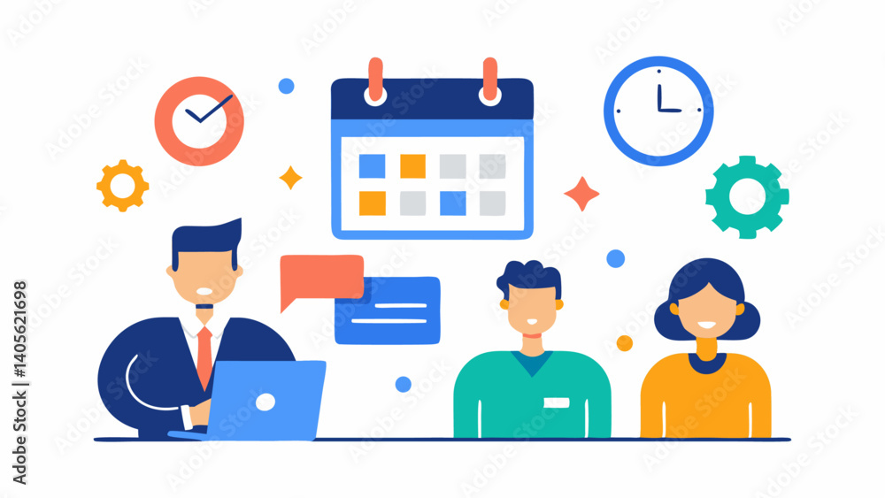 Illustration set showing business planning and management characters suitable for strategic presentations leadership development and corporate training Illustration set showing business planning and management characters suitable for strategic presentations leadership development and corporate training