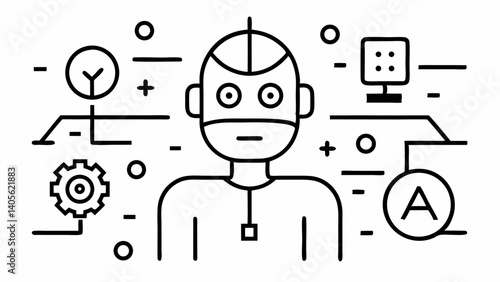 A detailed set of line icons representing AI technologies for use in digital design automation platforms and artificial intelligence related applications