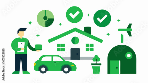 Eco conscious characters presenting green energy solutions like wind solar and sustainability themed content perfect for environmental campaigns