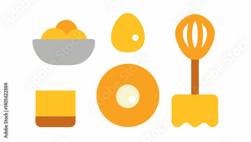 Cute food sticker illustration with separated egg yolks and whites kitchen whisk and playful visuals ideal for cooking content and recipe design