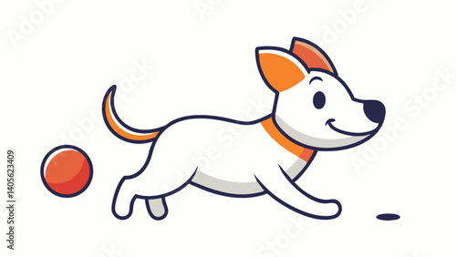 Adorable puppy energetically running after a colorful ball in a fun and cheerful playtime moment ideal for pet websites and playful dog related designs