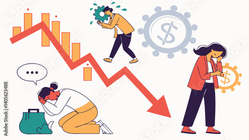 People suffering financial difficulties and crises in a dramatic economic environment perfect for illustrating economic downturns and financial problems