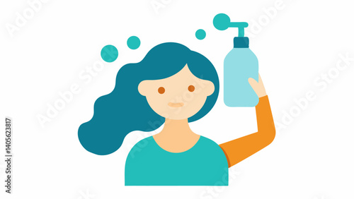 Detailed illustrations showing beauty and haircare steps performed by a young woman useful for educational content in salons or cosmetic tutorials