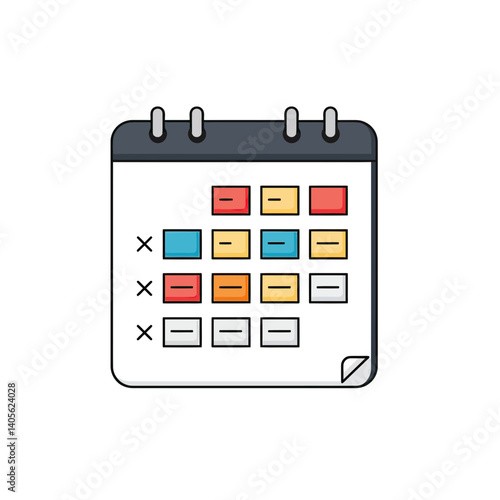 Daily Planner Visual: A flat illustration of a modern calendar, each day meticulously marked with colorful notes and indicators, showcasing the meticulous planning.