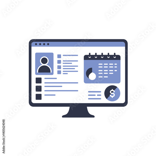 Computer Monitor: A flat-lay illustration of a computer monitor, the screen displaying an intuitive user interface with data. The image encapsulates efficiency and technological advancement.