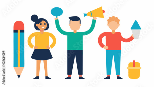 Everyday life scene with casual characters holding items in a modern vector style perfect for social media user personas and lifestyle branding