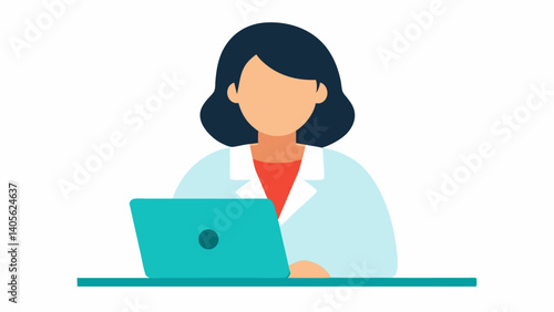 Female physician typing on a computer in a medical office during patient data entry or research perfect for modern healthcare professional visuals