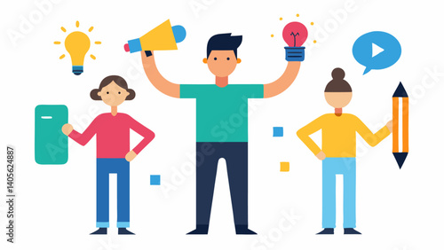 Casual people illustration featuring characters holding objects and interacting socially ideal for lifestyle content community themes and digital avatars