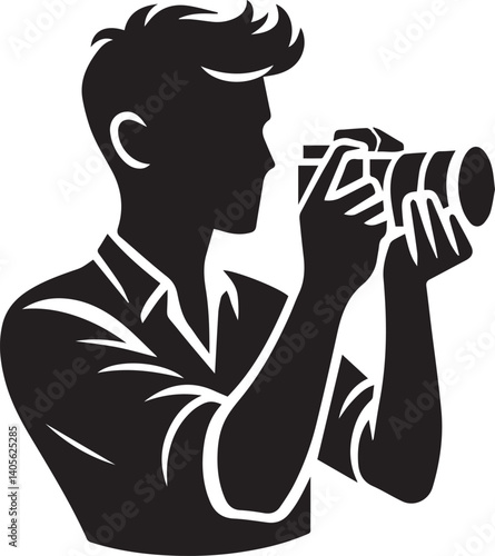 Silhouette of a Male Photographer with DSLR Camera in Action

