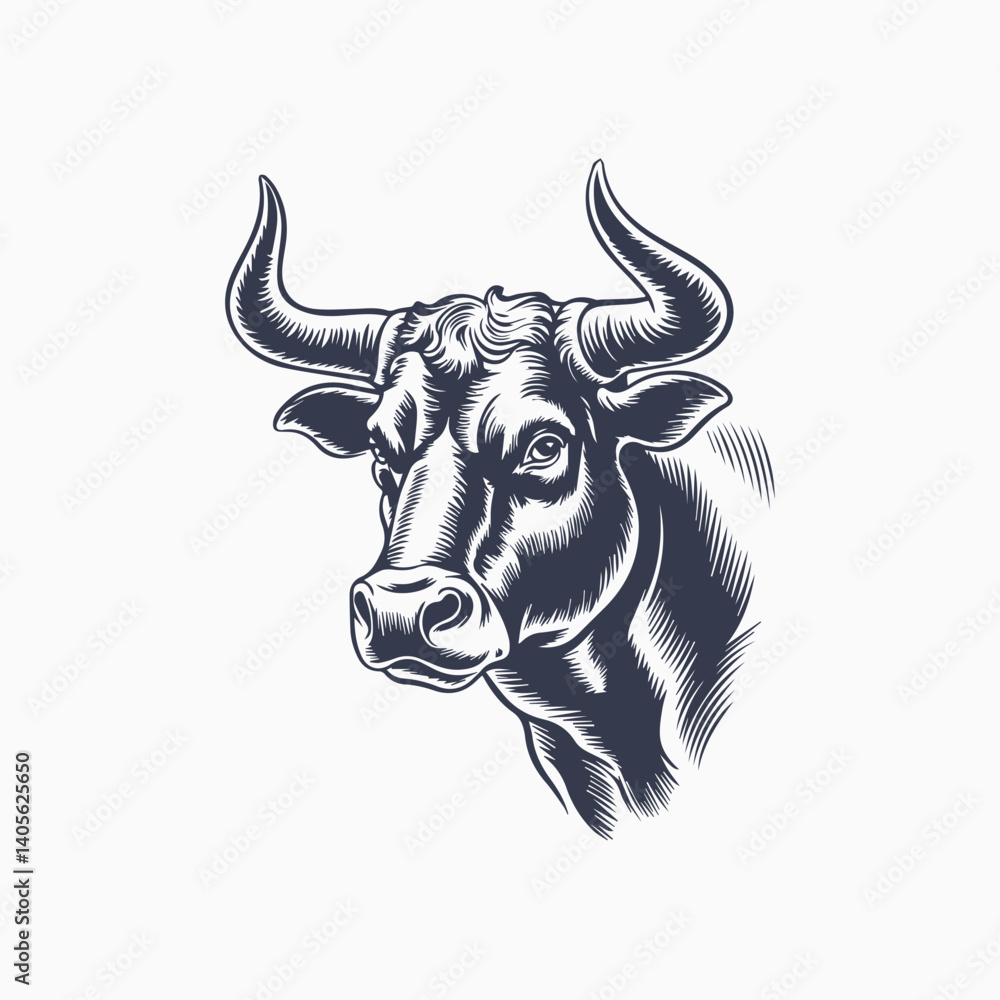 Naklejka premium Vintage Bull Illustration – Strong Retro Animal Ar