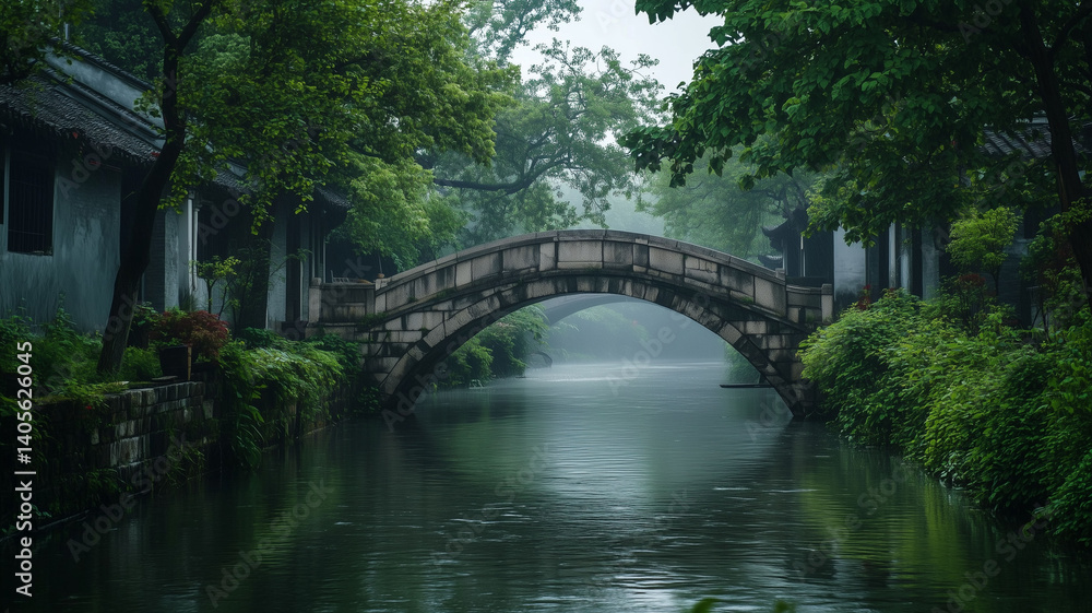 Tranquil River Flowing Beneath an Ancient Stone Bridge in a Peaceful Village with Lush Greenery (2) Tranquil River Flowing Beneath an Ancient Stone Bridge in a Peaceful Village with Lush Greenery (2)