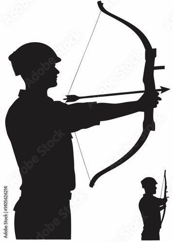 A soldier man practising bow silhouette vector illustration clipart template military training concept