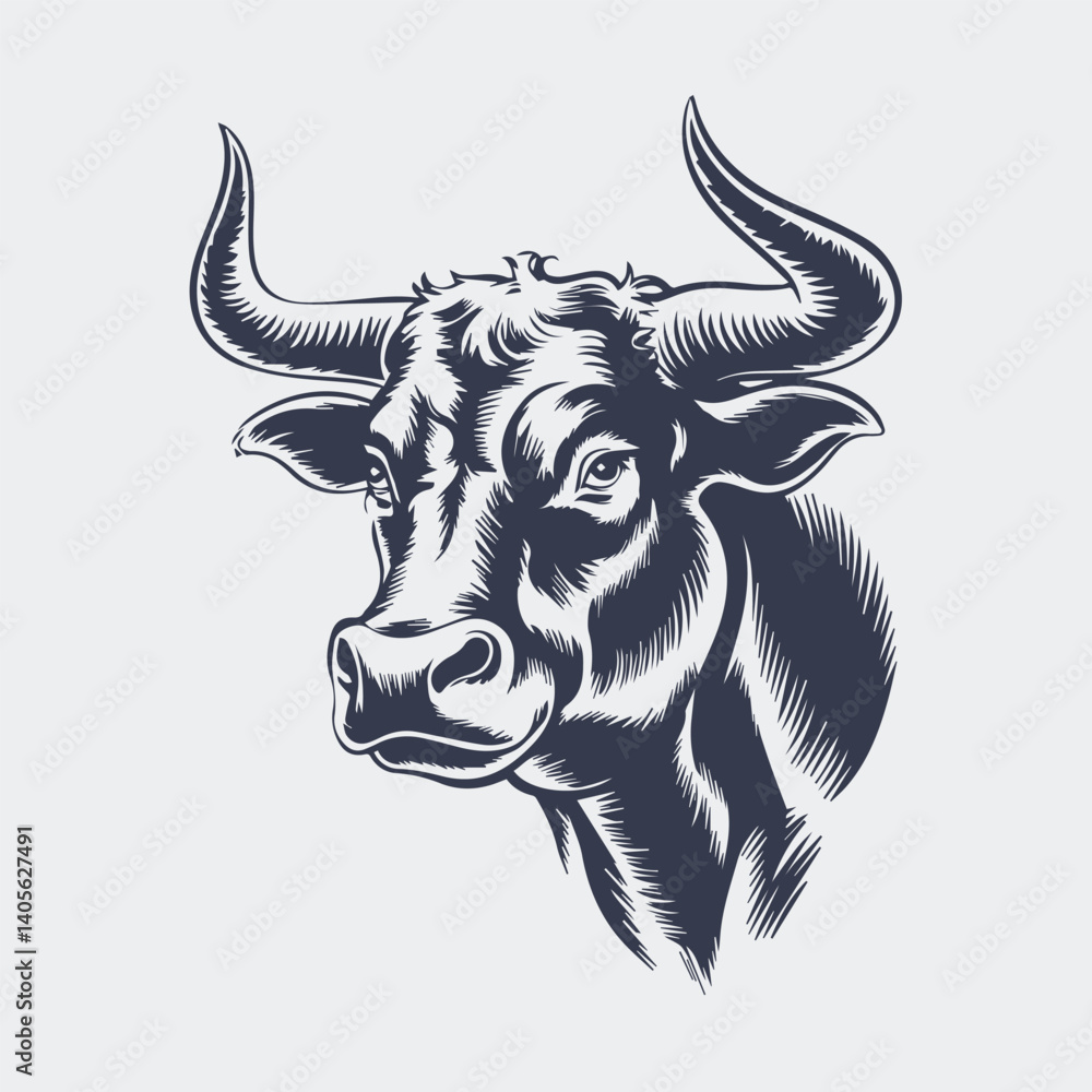 Naklejka premium Vintage Bull Illustration – Strong Retro Animal Ar