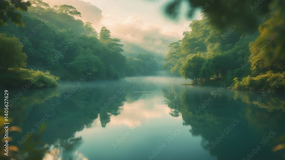 A scenic lake surrounded by lush greenery A scenic lake surrounded by lush greenery