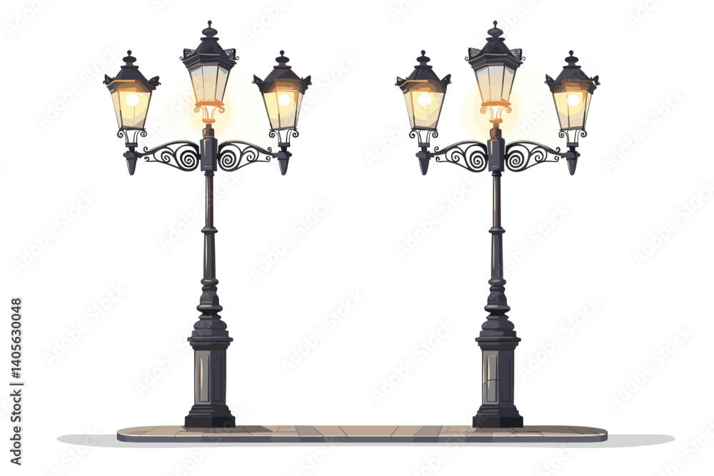 3d realistic vector icon illustration. Old street lights isolated on white background. 3d realistic vector icon illustration. Old street lights isolated on white background.