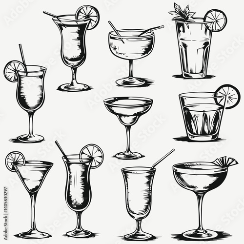 cocktails drinks set sketch illustration