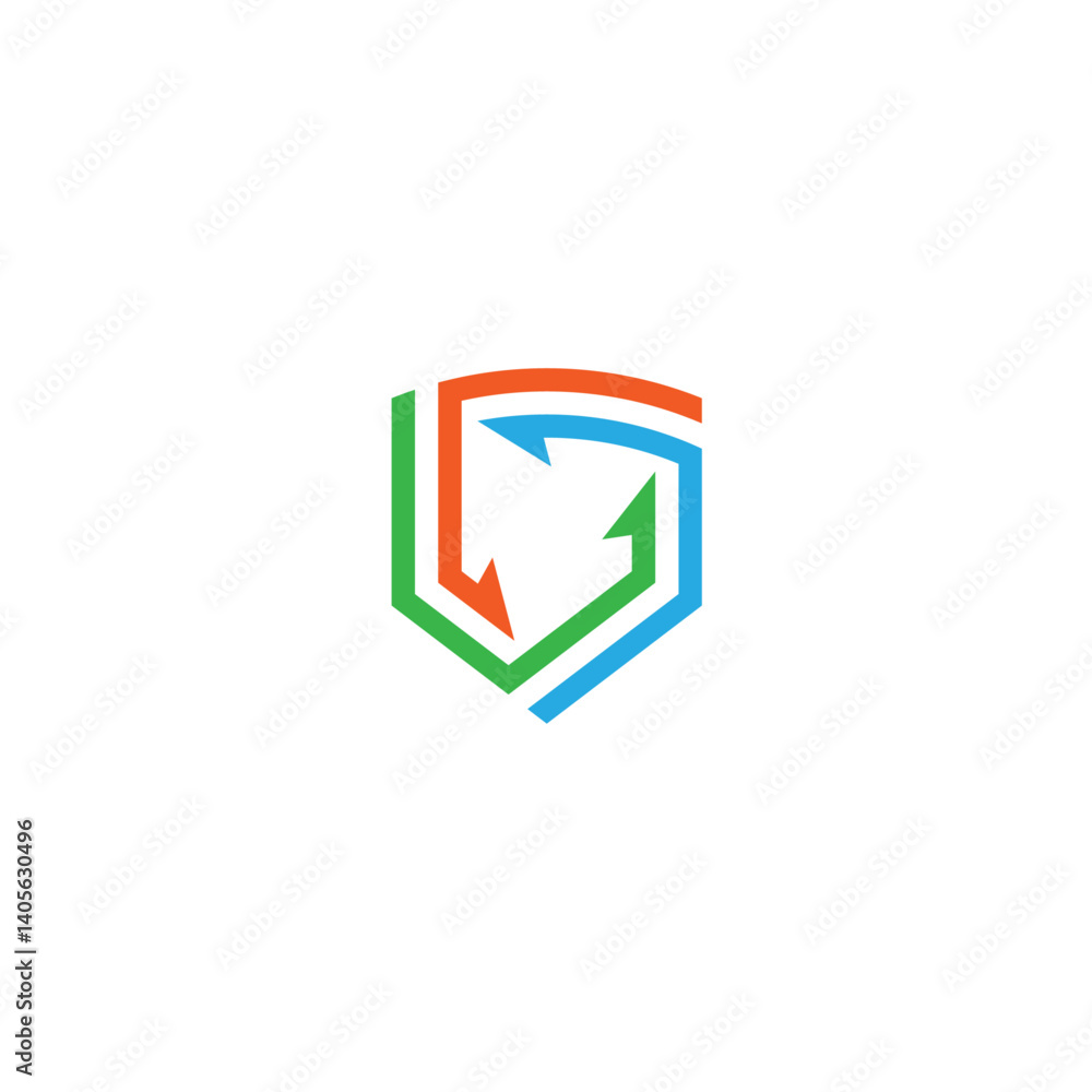 shield logo with arrow combination in colorful flat design style