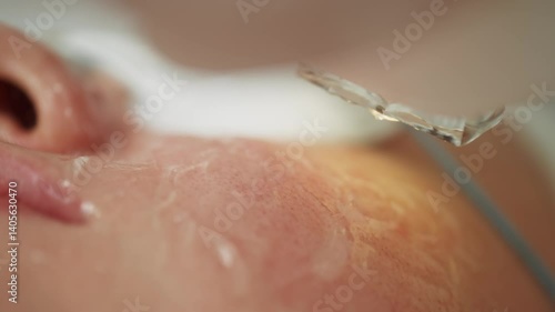 Macro video of removing pigment spots in cosmetology. High quality 4k footage