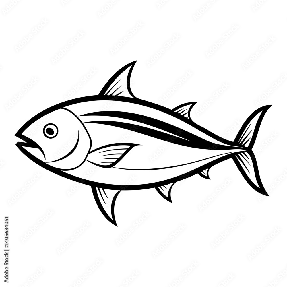 Fototapeta premium Tuna Fish Silhouette Vector Black Illustration Isolated on Transparent Background