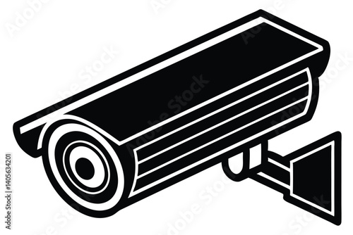 Isometric Black and White Security Camera Illustration for Surveillance and Monitoring