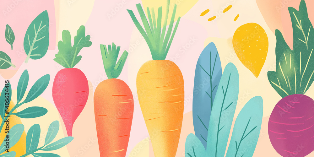 Gradient Background with Stylized Beets, Carrots, and Leafy Greens