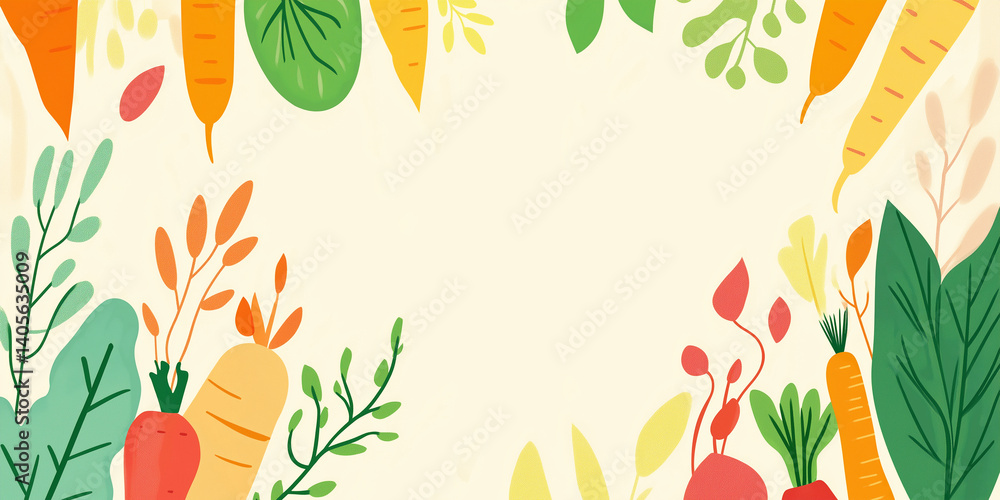 Fresh Gradient Background Featuring Minimalist Vegetable Illustrations