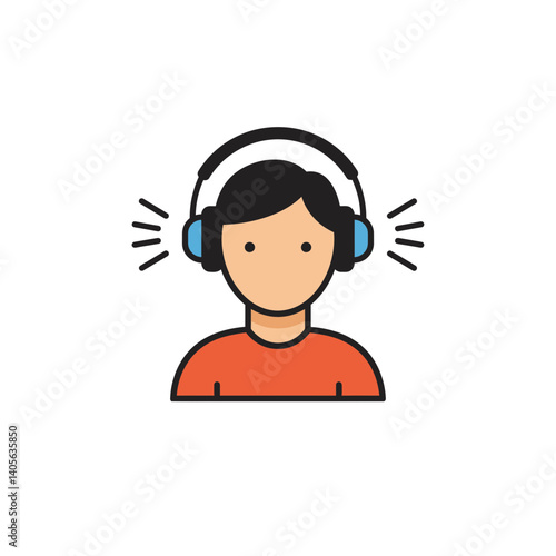Immersive Sound Experience: A modern graphic illustration of a person immersed in a listening experience, wearing headphones and enjoying sounds.