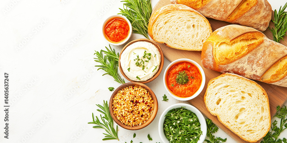 Artisanal Bread and Plant-Based Dips on a Luxurious Tabletop