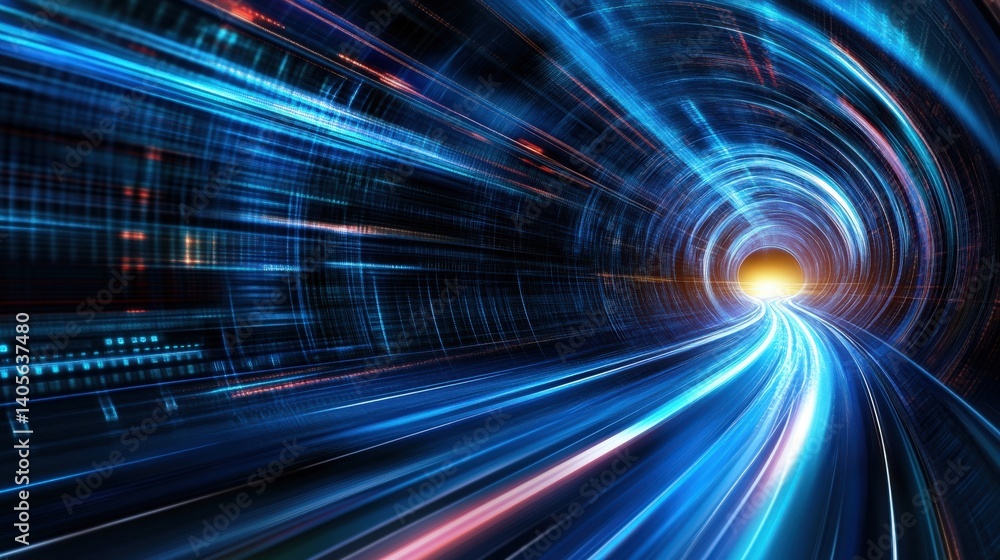 A smooth abstract wave of cyber blue lines forming a futuristic digital grid, representing high-speed computing power