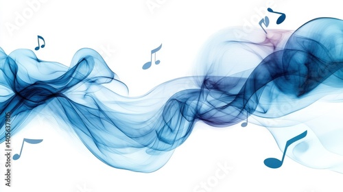 Obraz na płótnie A smooth, flowing ribbon of sound waves and musical notes weaving through a tranquil white background w salonie