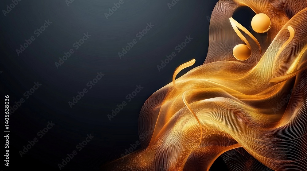 A smooth golden wave of intertwined treble and bass clefs forming a sophisticated and luxurious abstract design