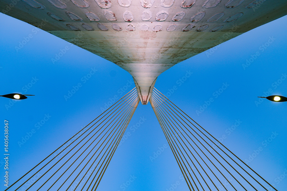 Millenium Bridge (Most Milenijum), a cable-stayed bridge that spans the Moraca river in Podgorica, the capital city of Montenegro in the Balkans