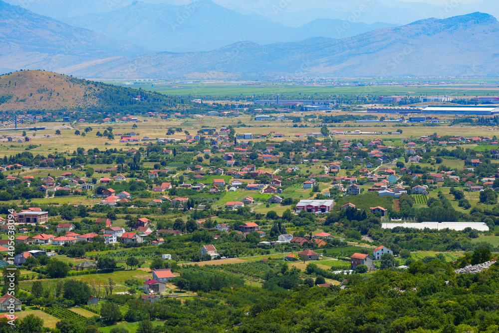 Houses in a rural area near Podgorica, the capital city of Montenegro in the Balkans
