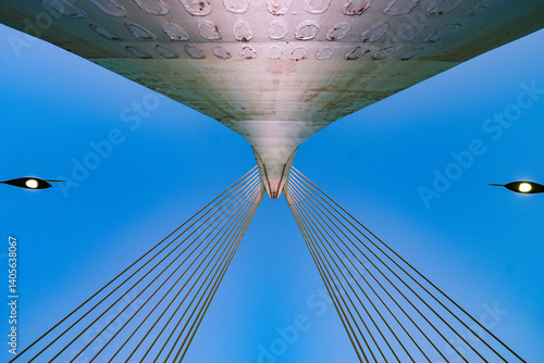 Obraz na płótnie Millenium Bridge (Most Milenijum), a cable-stayed bridge that spans the Moraca river in Podgorica, the capital city of Montenegro in the Balkans w salonie