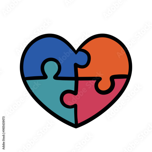 Colorful puzzle pieces in heart shape icon for autism and aspergers awareness day vector illustration