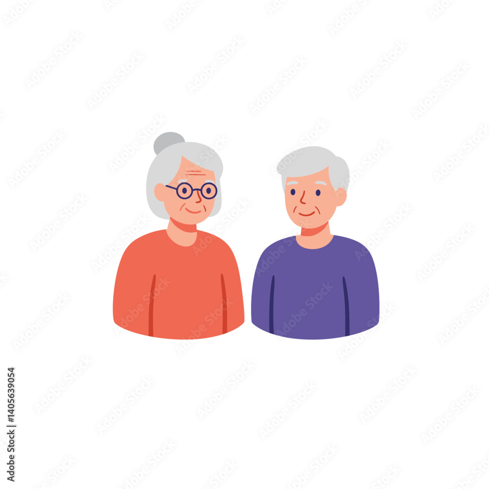 Elderly Couple Portrait: A charming illustration of a happy elderly couple, a man and a woman, showcasing their serene companionship and the beauty of aging gracefully. Elderly Couple Portrait: A charming illustration of a happy elderly couple, a man and a woman, showcasing their serene companionship and the beauty of aging gracefully.