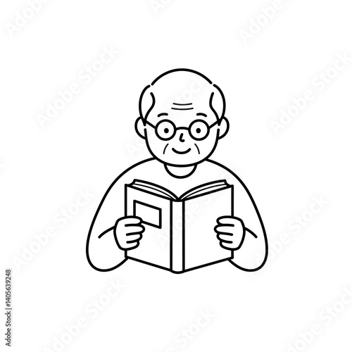 Elderly Man Reading Book