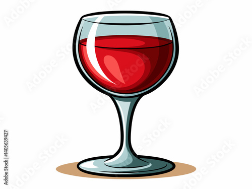 A high-quality vector illustration of an elegant red wine glass with long stem, half-filled, isolated on a white background, classy and refined