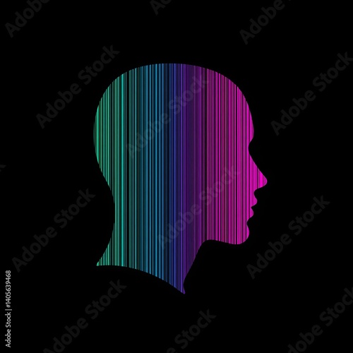 Digital Profile of Man with Vertical Color Lines, Technology Data AI Concept