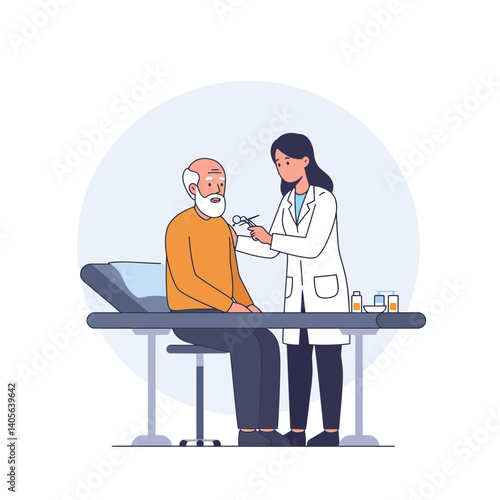 Health Check: A medical professional administers a vaccine to a senior patient. Capturing the essence of preventative healthcare and the importance of vaccination.