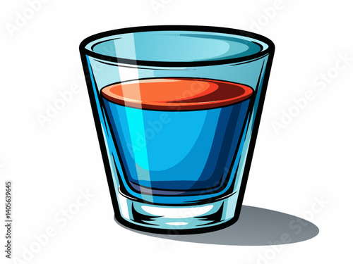 A high-quality vector illustration of a clear glass shot glass with thick base, isolated on a white background, small and sleek