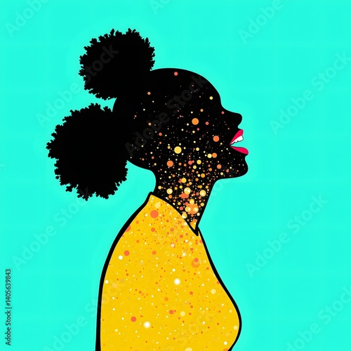 Black Happy African Woman in Joy, Laughter, Amusement with Bright Color
