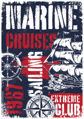 Vintage style marine cruise sailing event poster