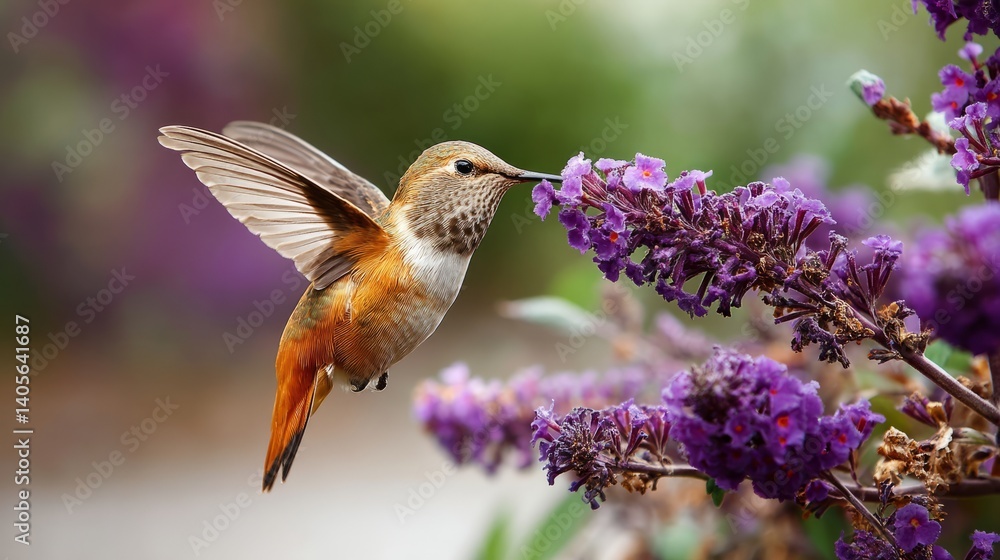 Fototapeta premium Generic Hummingbird Feeding Scene From Purple 9it2h2h