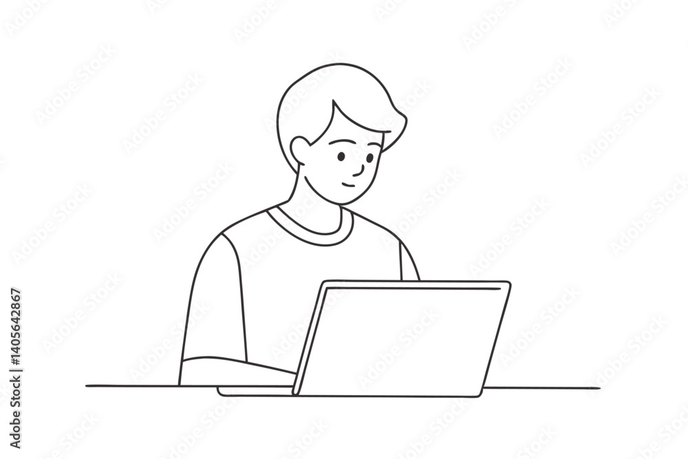 Man Working On Laptop Line Art Illustration Minimalist Style Design Man Working On Laptop Line Art Illustration Minimalist Style Design