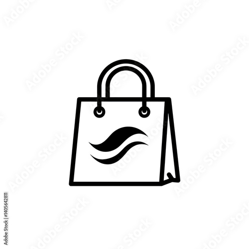 Shopping Bag Illustration: A clean and modern outline of a shopping bag, featuring a minimalist design with a sleek handle and stylized emblem, perfect for conveying the essence of retail.