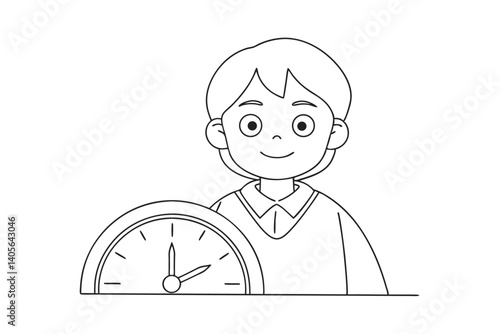 Outline Illustration Of A Boy With A Clock Concept Of Time Management