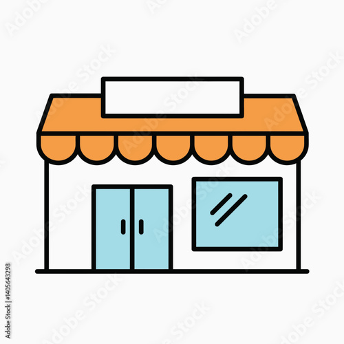 Storefront: A stylized storefront, painted in bold colors, invites potential patrons with its minimalist design and clean lines.
