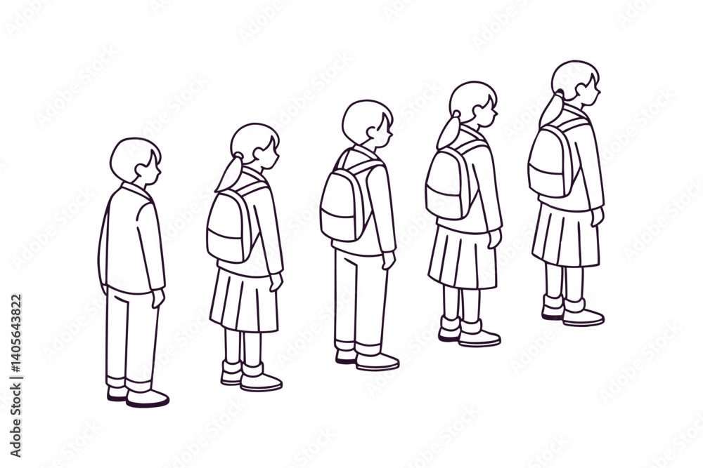 Line Art Illustration Of Students Growing Up In School Uniforms Vector Line Art Illustration Of Students Growing Up In School Uniforms Vector