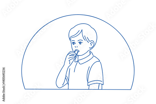Boy Eating Chocolate Line Art Vector Illustration On White Background